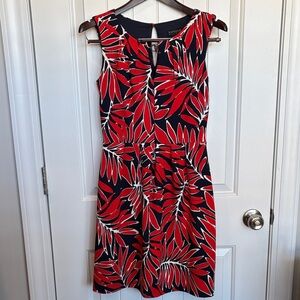 Red and Black Leaf Pattern Midi Dress